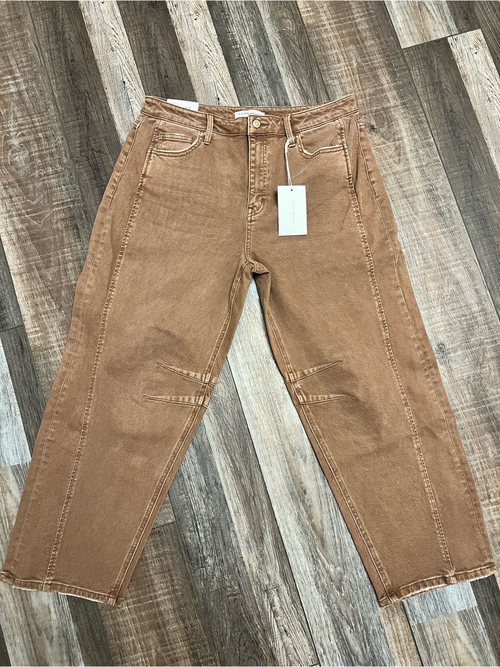 Flying Monkey High-Rise Barrel Fit Jeans in Camel